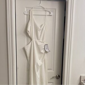 Crystal Doll White One-Shoulder Cutout Dress